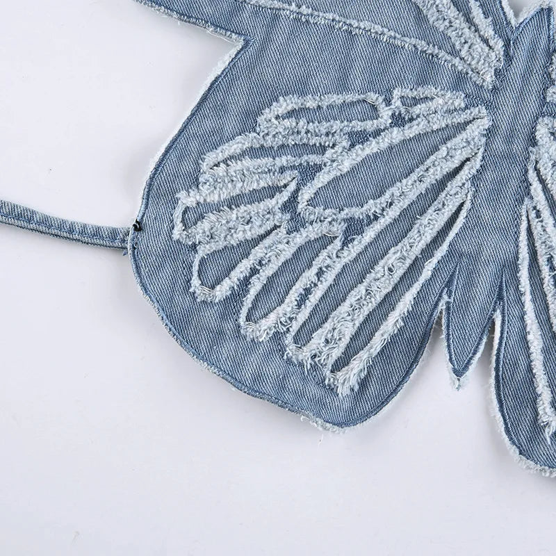 Denim Tube Top Strapless High Waist Tie Front Tank Top