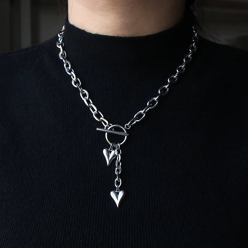 Stainless Steel Necklace OT Buckle Heart Tassel Charm
