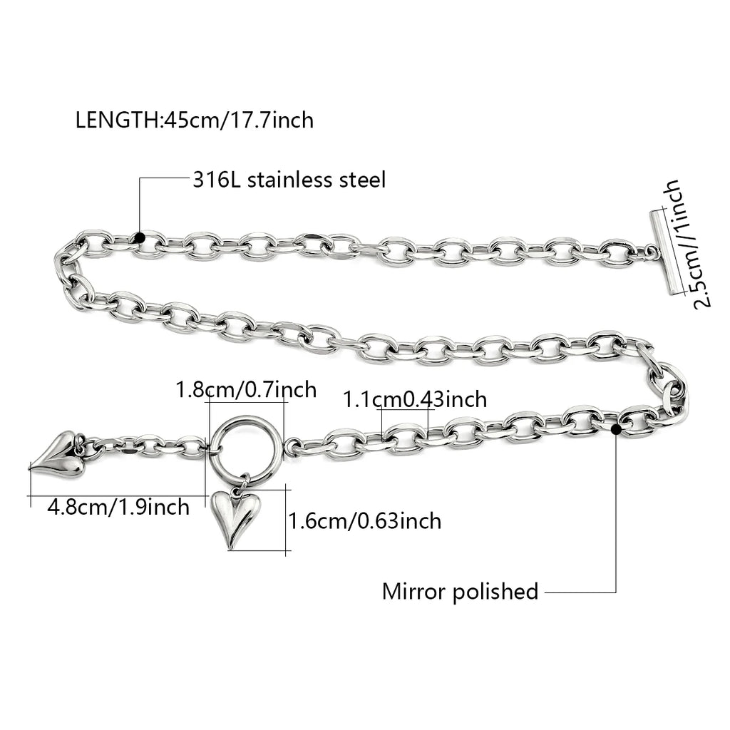 Stainless Steel Necklace OT Buckle Heart Tassel Charm