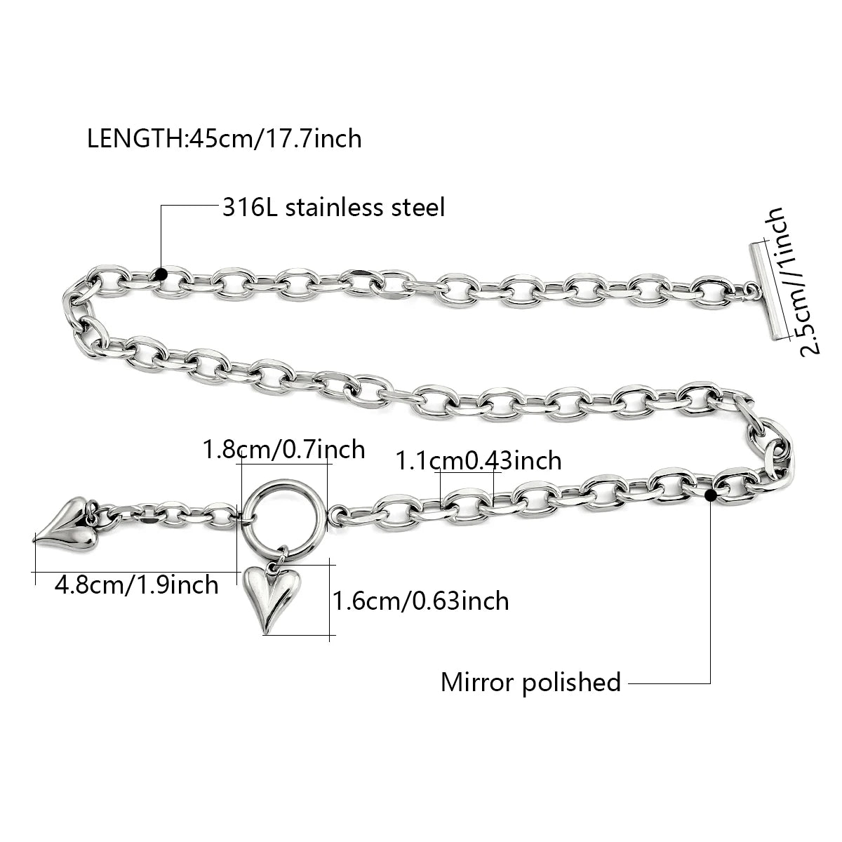 Stainless Steel Necklace OT Buckle Heart Tassel Charm