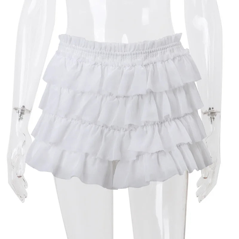 Hollow Out Crop Top Ruffle Biker Shorts Set