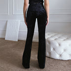 Y2K Lace Up Velvet Skinny Pants High Waist Hollow Out Pencil Trousers