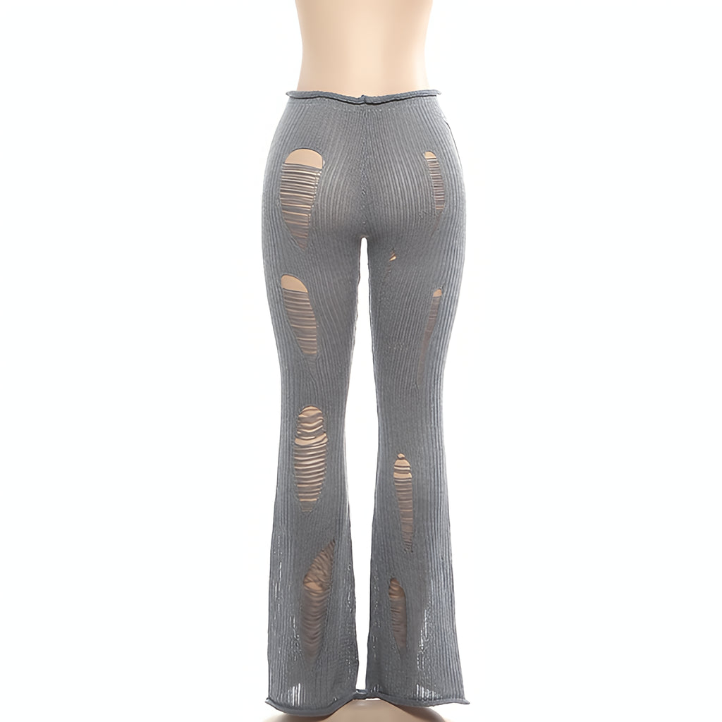 Ripped Knit Flare Pants Streetwear Fall Winter