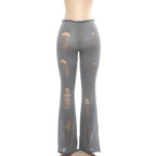Ripped Knit Flare Pants Streetwear Fall Winter