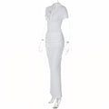 V-Neck Bodycon Long Dress Elegant Solid Color Maxi Dress