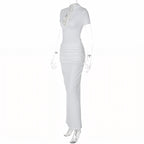 V-Neck Bodycon Long Dress Elegant Solid Color Maxi Dress