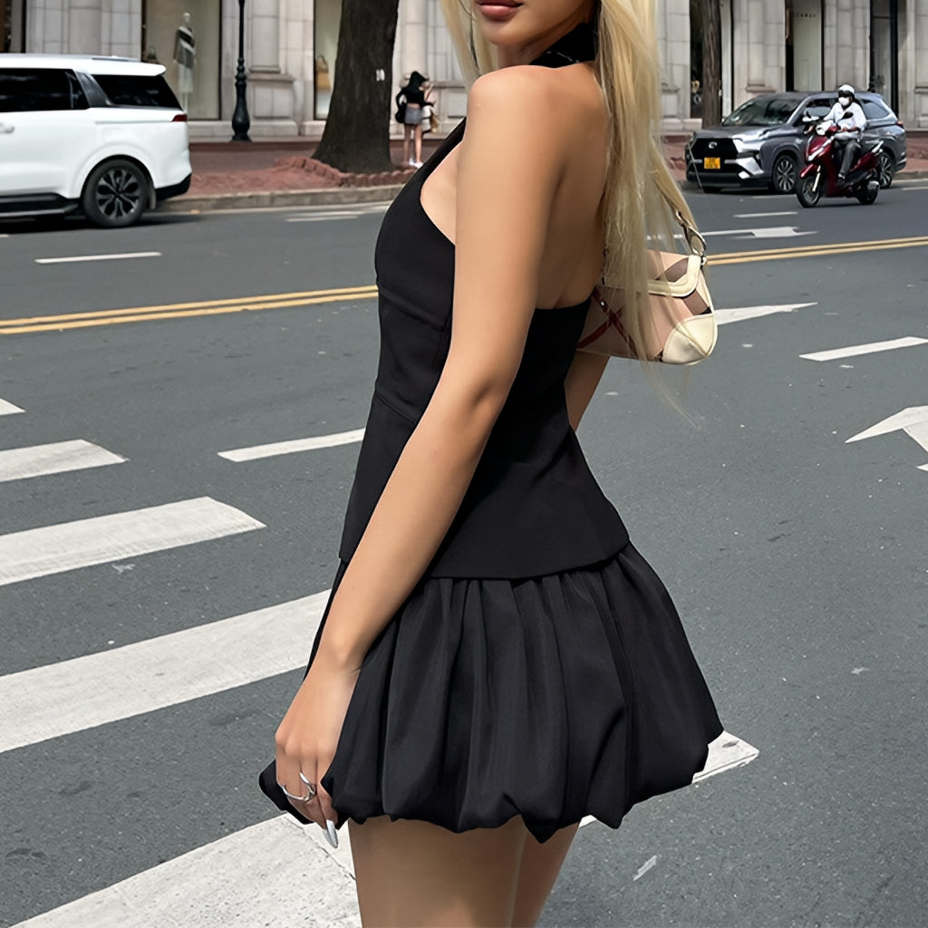 Hollow Out Strap Vest Mini Skirt Set Sexy Two Piece Bodycon Outfit