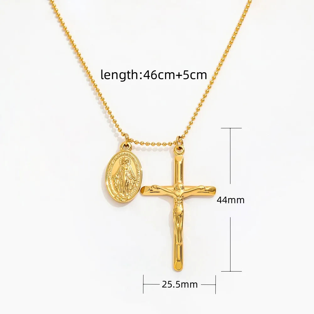 Joolim Jewelry Gold Plated Cross Oval Pendant Choker Necklace Stainless Steel Jewelry Wholesale