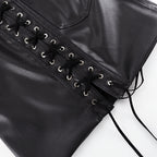 PU Leather Lace Up High Waist Mini Skirt Side Slit