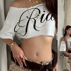 Letter Print Off Shoulder Mini T-Shirt Slim Fit Summer Street Style Top