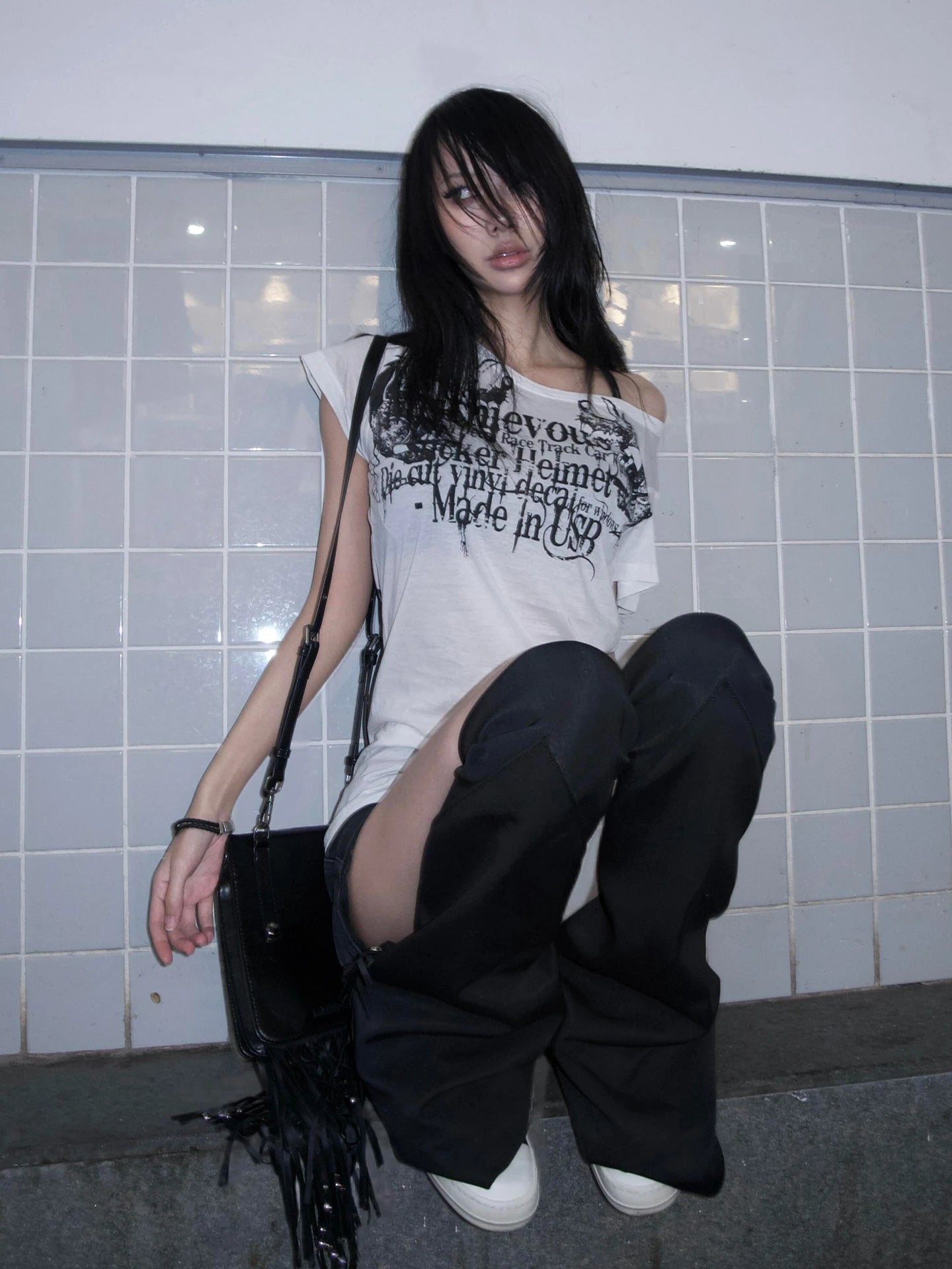 Japanese Y2K Letter Print T Shirt Vintage Harajuku Grunge Goth Style
