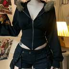Gothic Faux Fur Hooded Coat Slim Fit Zip Jacket Autumn Winter Streetwear