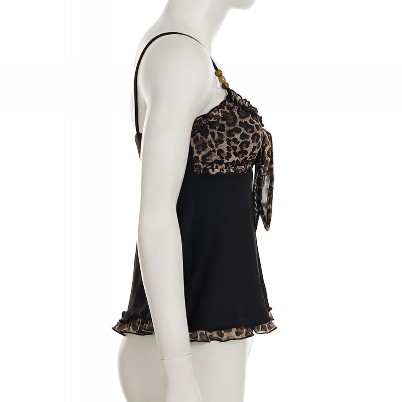 Leopard Print Lace Up Crop Tank Top A Line Sleeveless Summer Streetwear