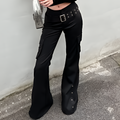 Y2K Gothic Low Waist Flared Pants Black Rivet Detail Harajuku Style
