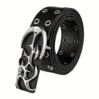 Unisex Y2K Punk PU Leather Belt Black Hollow Fashion Waist Belt Plus Size