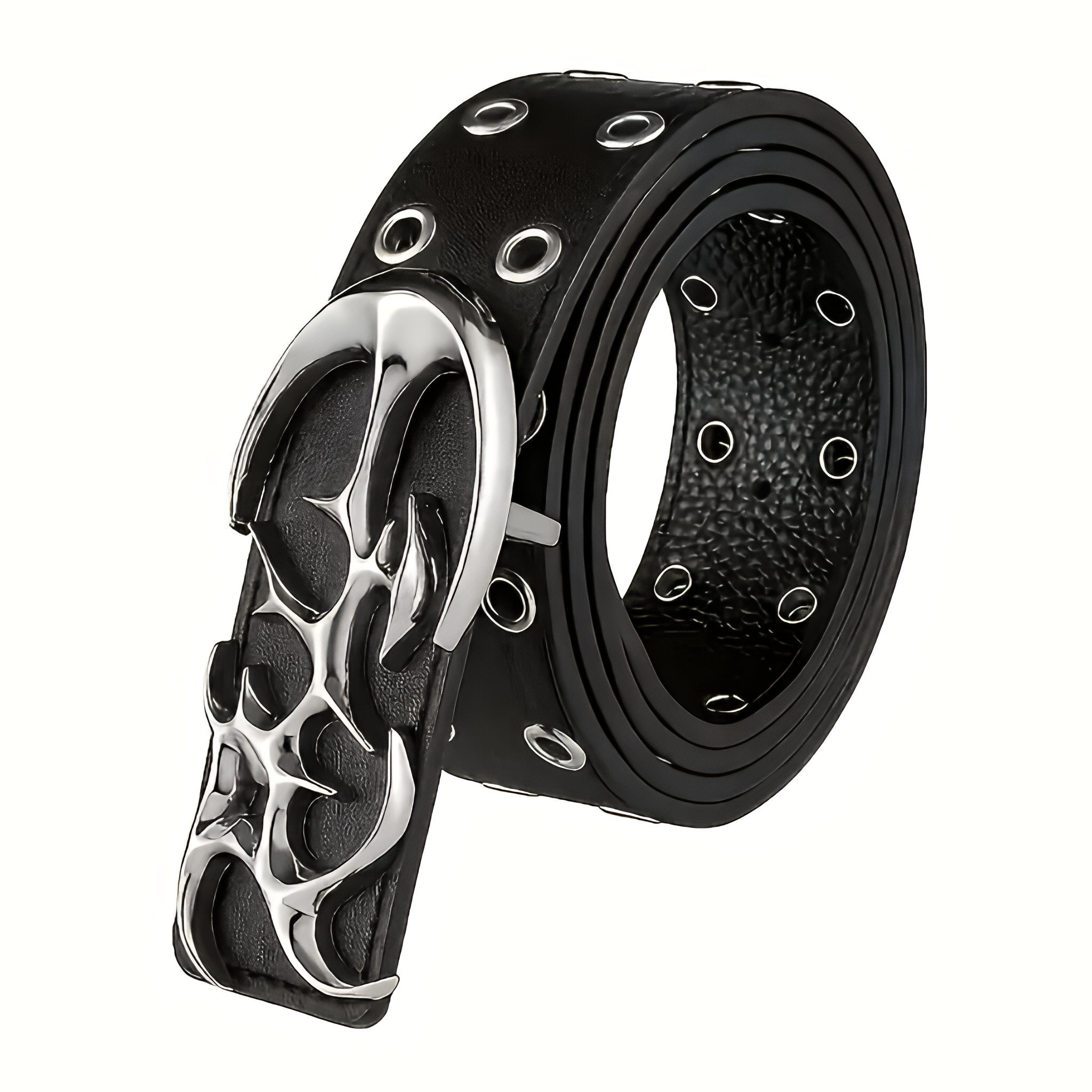 Unisex Y2K Punk PU Leather Belt Black Hollow Fashion Waist Belt Plus Size