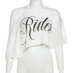Letter Print Off Shoulder Mini T-Shirt Slim Fit Summer Street Style Top