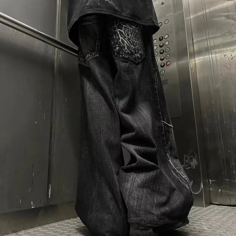 Unisex Y2K Baggy Jeans Gothic Spider Embroidery Streetwear Denim
