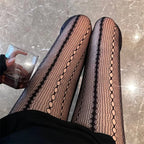 Damen-Kettenstrumpfhose, ausgehöhlt, Schwarz, Sexy, transparent, Jacquard, amerikanischer Retro-Stil, Netz, atmungsaktiv, Spitze, Fischgrät-Strumpfhose
