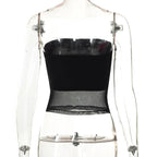 Black Slim Streetwear Mesh Corset Strapless Crop Top