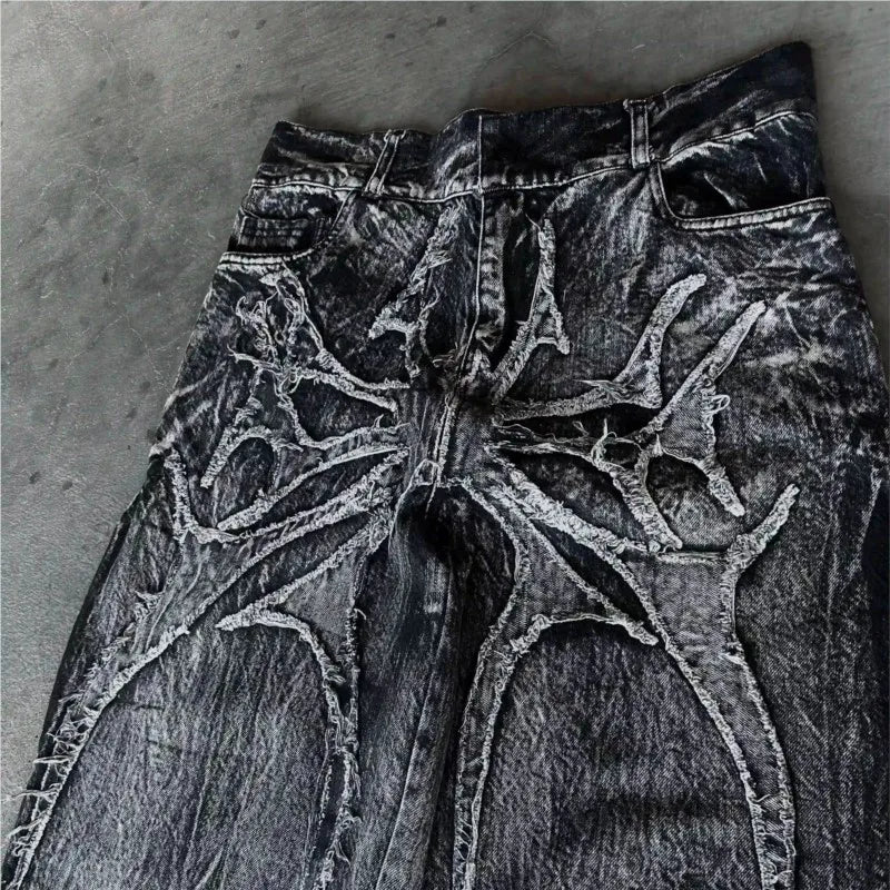 Unisex Y2K Baggy Jeans Gothic Spider Embroidery Streetwear Denim
