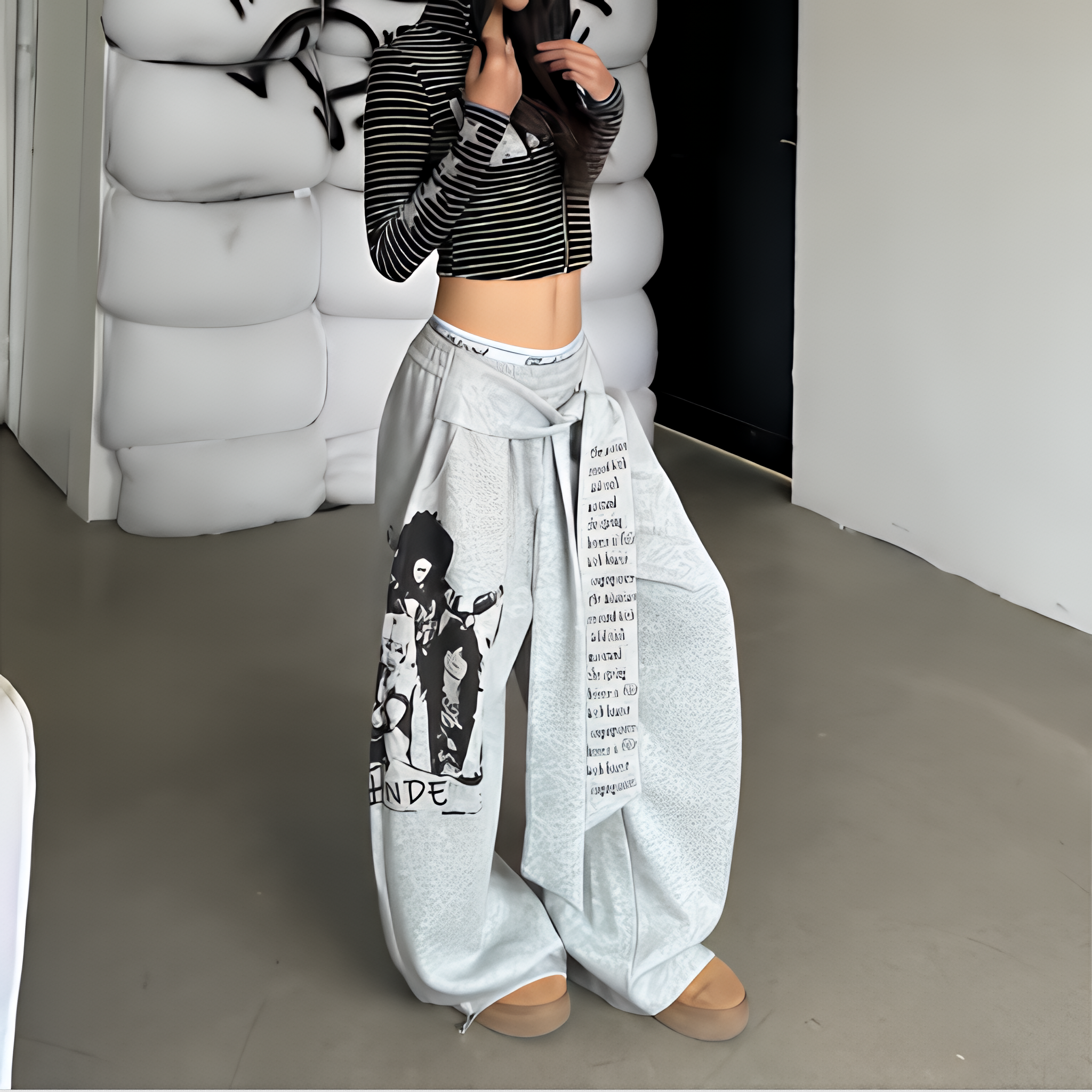 Gothic Y2K Letter Print Baggy Sweatpants Gray Wide Leg Harajuku Vintage Trousers