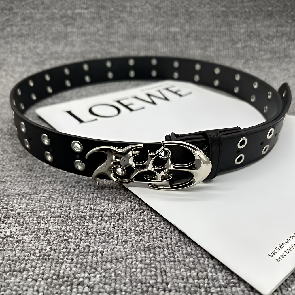 Unisex Y2K Punk PU Leather Belt Black Hollow Fashion Waist Belt Plus Size