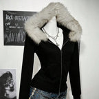 Y2K Gothic Harajuku Slim Hoodie with Fur Collar