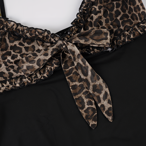 Leopard Print Lace Up Crop Tank Top A Line Sleeveless Summer Streetwear
