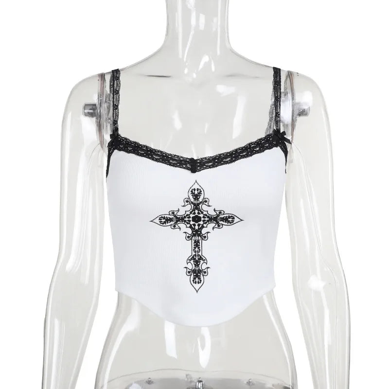 Y2K Lace Tank Top Slim Fit Printed Street Style Summer Top