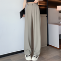 Women Wide Leg Pants High Waist Loose Fit Solid Color Casual Office Trousers
