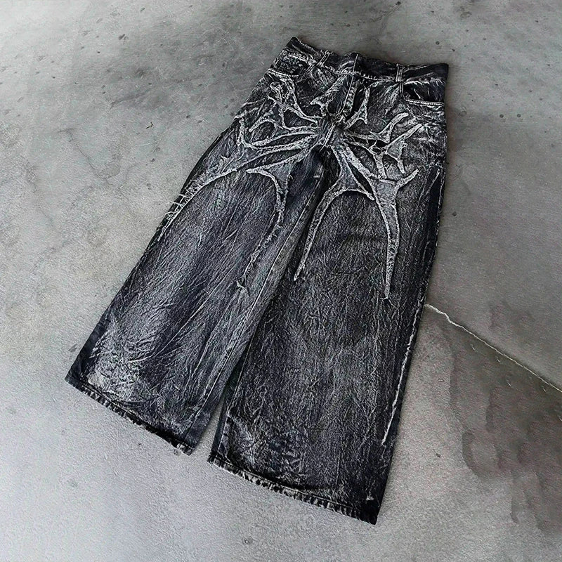 Unisex Y2K Baggy Jeans Gothic Spider Embroidery Streetwear Denim