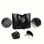 Sac à main vintage grande capacité pour femme, sac à bandoulière vintage uni, sac à main décontracté pour femme