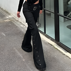 Y2K Gothic Low Waist Flared Pants Black Rivet Detail Harajuku Style