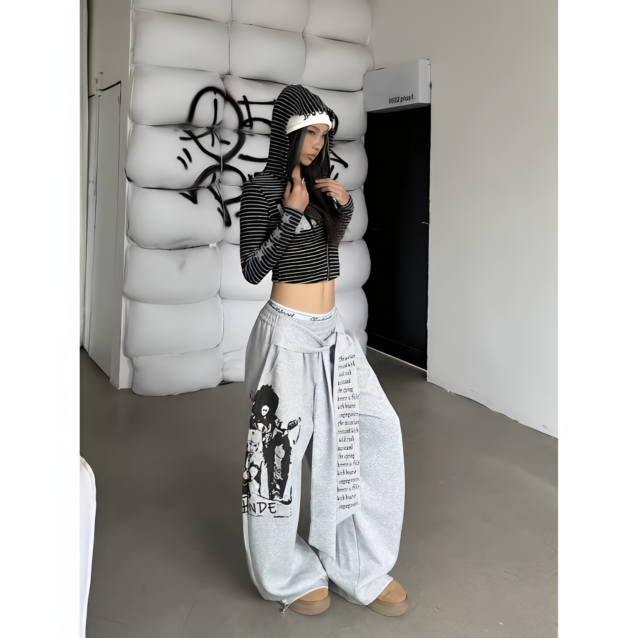 Gothic Y2K Letter Print Baggy Sweatpants Gray Wide Leg Harajuku Vintage Trousers