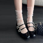 Sexy transparente Tupfen-Spitzensocken für Damen, dünne Nylonseiden-Sheer-Socken, französischer Stil, elegant, Femme JK Lolita, weiße Socken