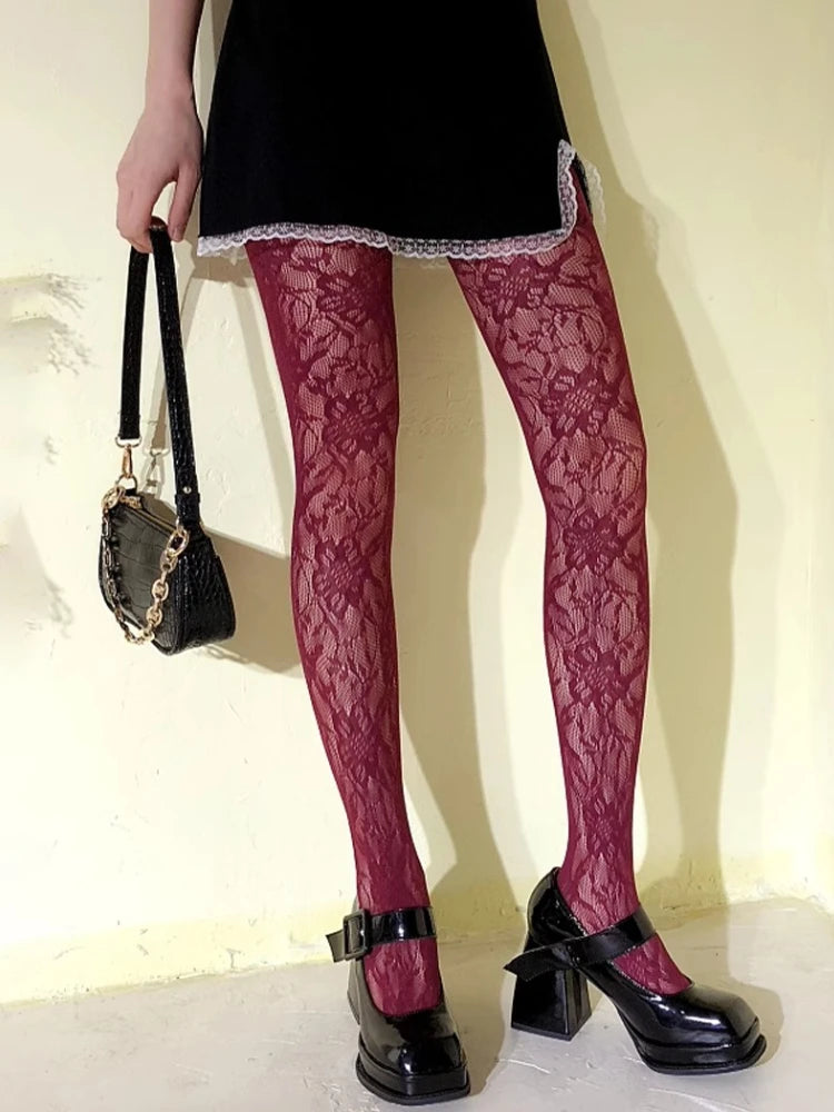 Weiße Socken Damen Sexy Netzstrümpfe Femme Sommer Dünn Blumenmuster Netz Strumpfhose Elastisch Schlankmachend Hoher Bund Aushöhlen Strumpfhosen