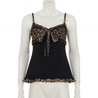 Leopard Print Lace Up Crop Tank Top A Line Sleeveless Summer Streetwear