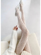 Weiße Socken Damen Sexy Netzstrümpfe Femme Sommer Dünn Blumenmuster Netz Strumpfhose Elastisch Schlankmachend Hoher Bund Aushöhlen Strumpfhosen