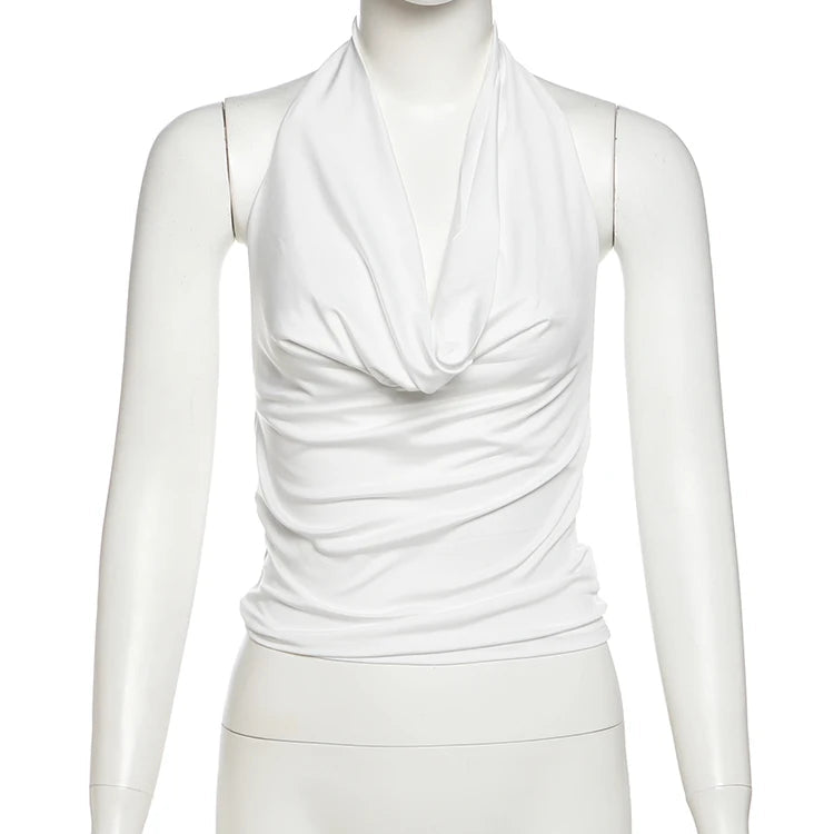 Women Backless Halter Vest Swing Collar Slim Fit Street Style Summer Top