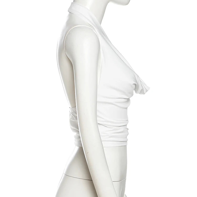 Women Backless Halter Vest Swing Collar Slim Fit Street Style Summer Top