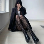 Damen Sexy Schwarz Weiß Lolita Ausgehöhlte Spitze Netzstrümpfe Mit Fuß Japanische Goth Blumen Rattan Heiße Klassische Strumpfhose