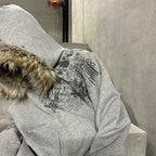 Y2K Harajuku Hoodie mit Reißverschluss und Kunstfellkragen