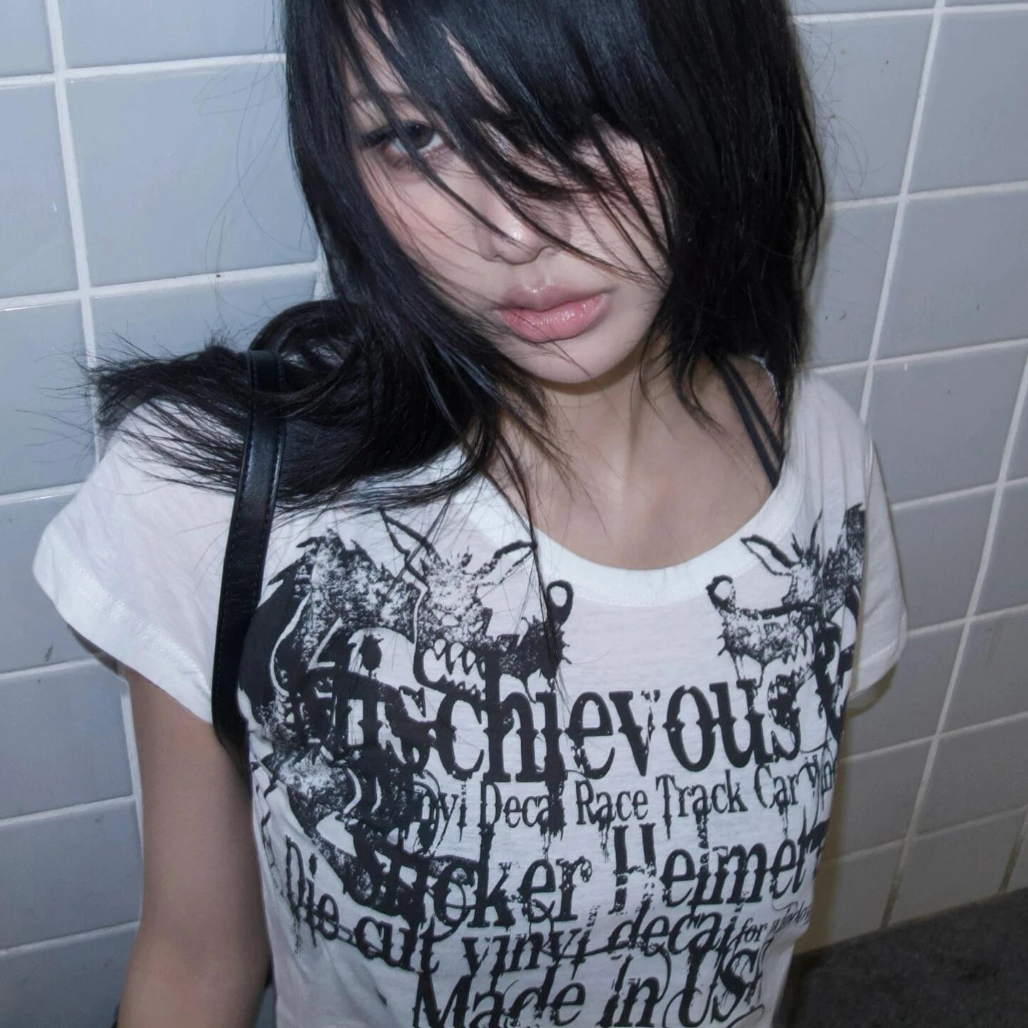 Japanese Y2K Letter Print T Shirt Vintage Harajuku Grunge Goth Style