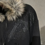 Y2K Harajuku Hoodie mit Reißverschluss und Kunstfellkragen