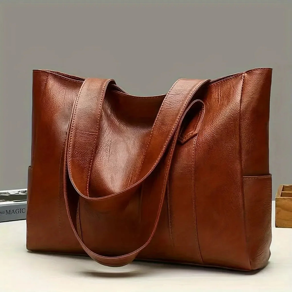 Sac à main vintage grande capacité pour femme, sac à bandoulière vintage uni, sac à main décontracté pour femme