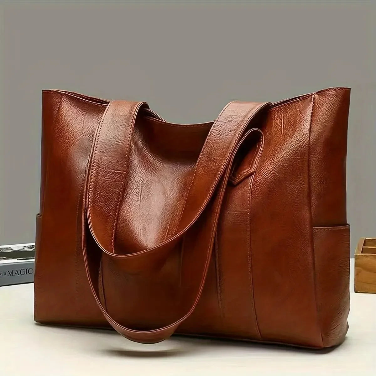 Sac à main vintage grande capacité pour femme, sac à bandoulière vintage uni, sac à main décontracté pour femme