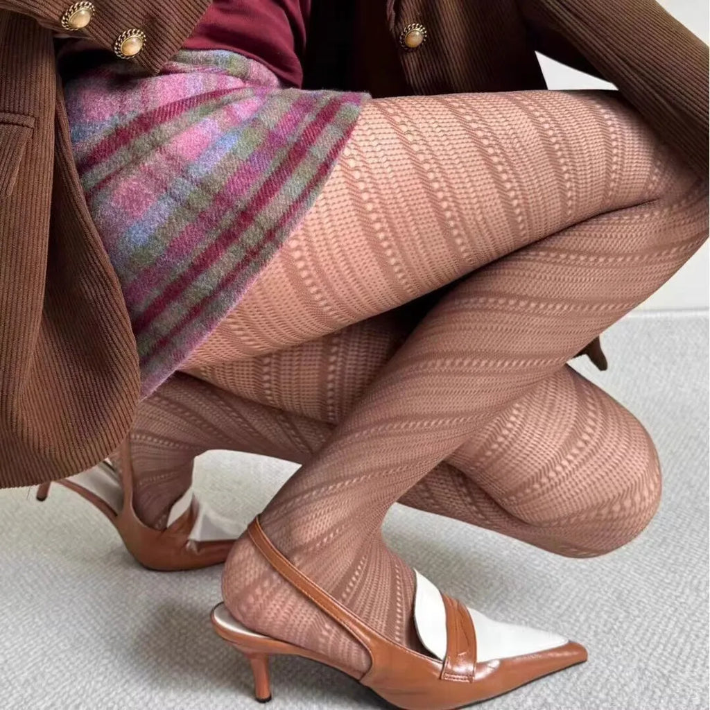 Damen-Kettenstrumpfhose, ausgehöhlt, Schwarz, Sexy, transparent, Jacquard, amerikanischer Retro-Stil, Netz, atmungsaktiv, Spitze, Fischgrät-Strumpfhose