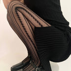 Damen-Kettenstrumpfhose, ausgehöhlt, Schwarz, Sexy, transparent, Jacquard, amerikanischer Retro-Stil, Netz, atmungsaktiv, Spitze, Fischgrät-Strumpfhose