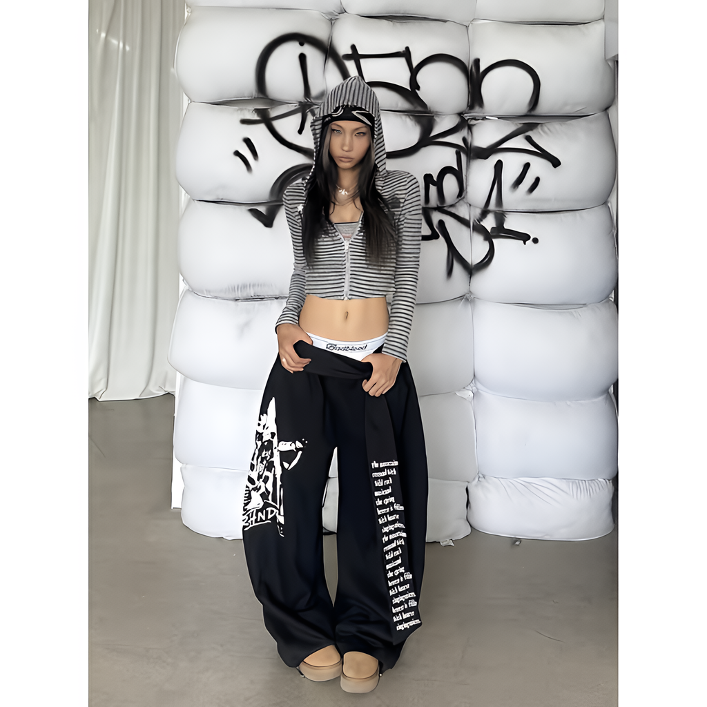 Gothic Y2K Letter Print Baggy Sweatpants Gray Wide Leg Harajuku Vintage Trousers